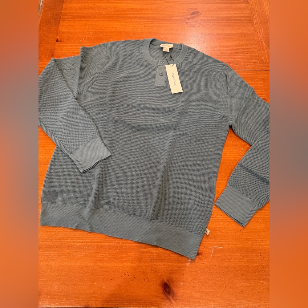 Calvin Klein Men's Blue-Green Crewneck Sweater
